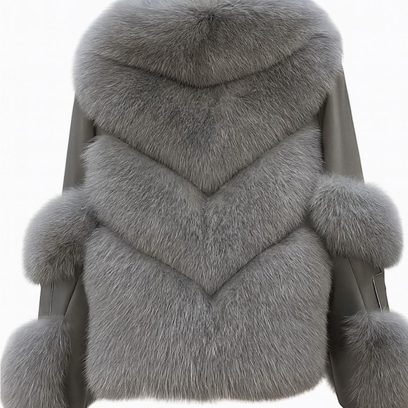 Wolf and badger galaxy jacket Elegant Gray Faux Fur Women's Teddy Jacket - Picture 2 of 5